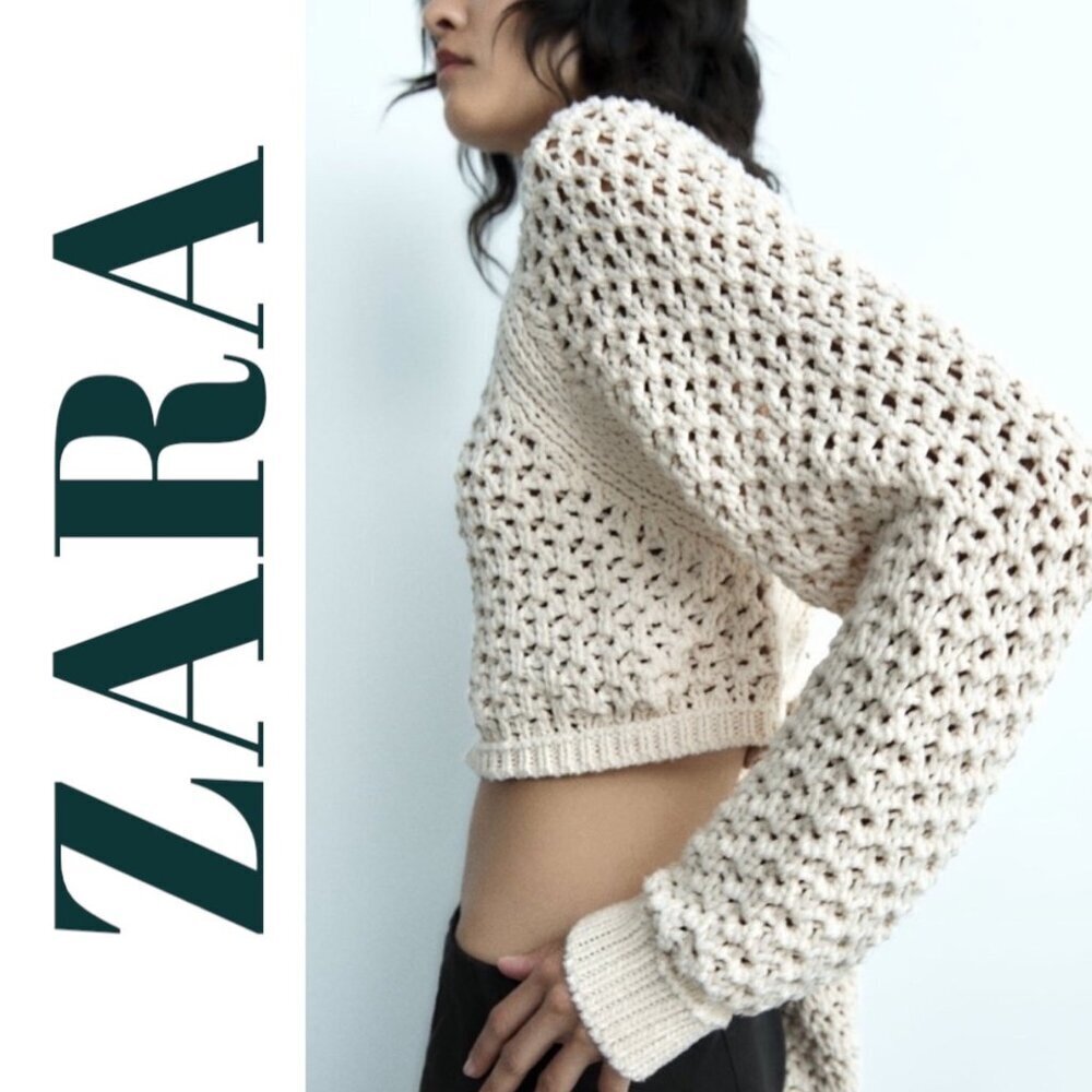NWOT ZARA OPEN BACK CROPPED CHUNKY KNIT SWEATER,‎ SIZE MEDIUM